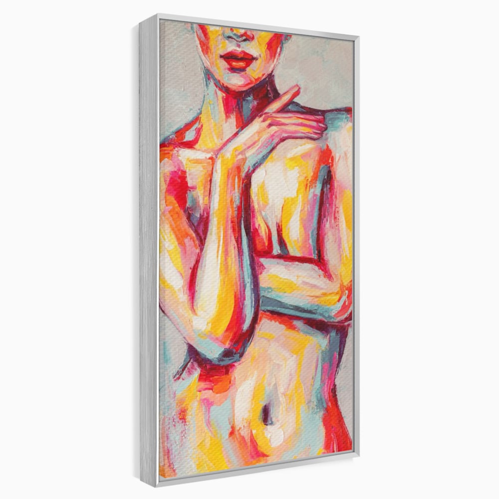 Tablou canvas cu tablou canvas cu femeie nud abstracta, in rama de aluminiu argintiu